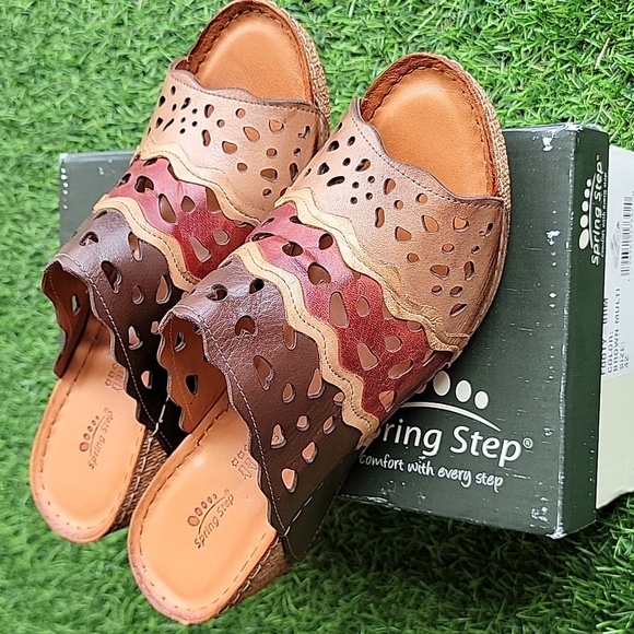 Spring Step Brown Wedge Peep Toe Sandles Size 11/42 - Picture 8 of 8